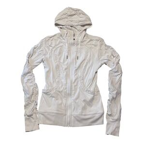 Lululemon Dance Studio Jacket White Full Zip Hooded Cinched Sleeve Size 8